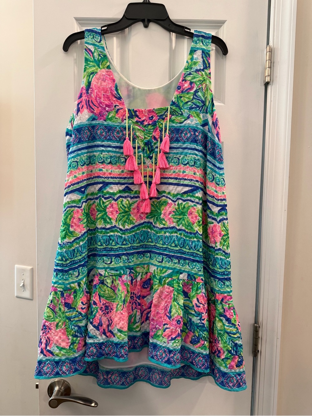 Lilly Pulitzer Pink & Blue Floral Stripe Tassel Tank
